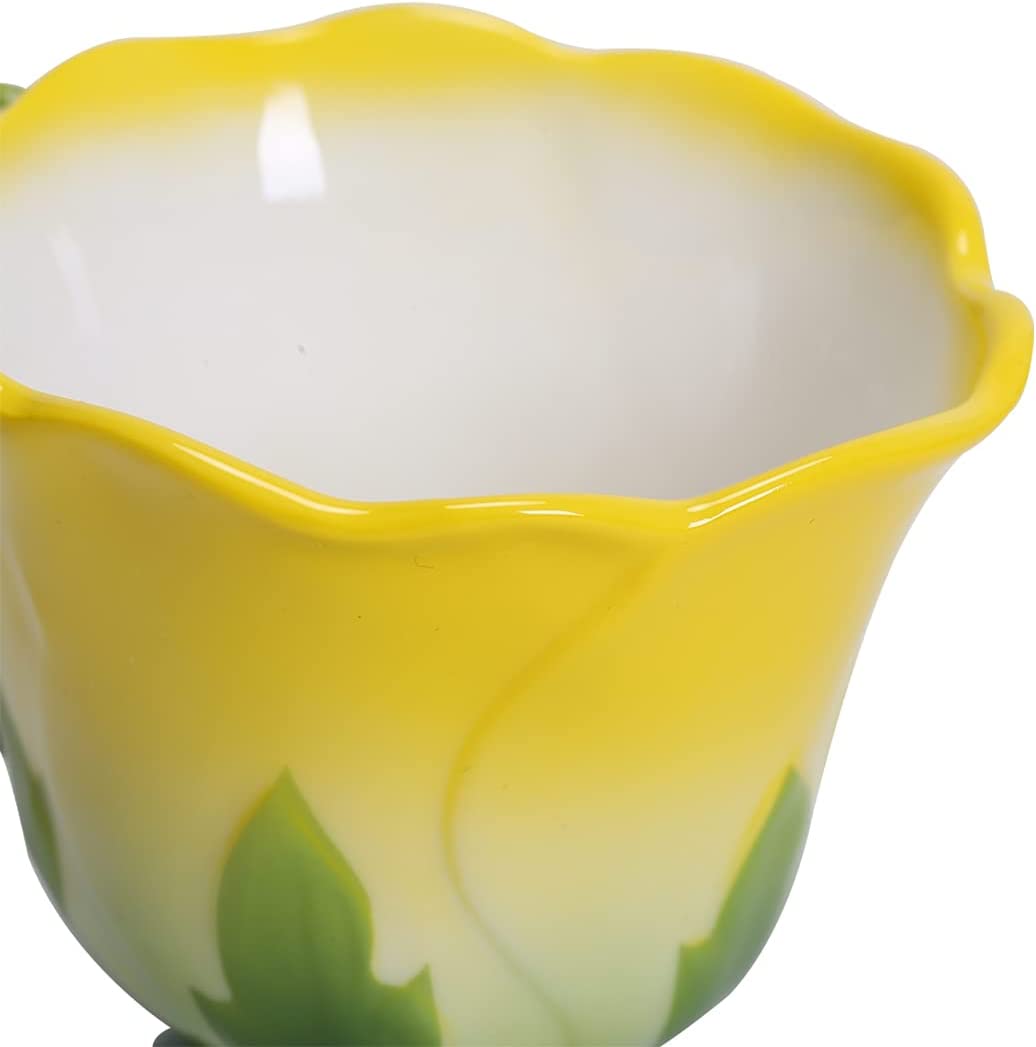 ENCOFT Ceramic Tea Cups Flower Tea Cup Set for Women with Spoon Rose Shape Design Mushroom Cup Gifts (Blue)