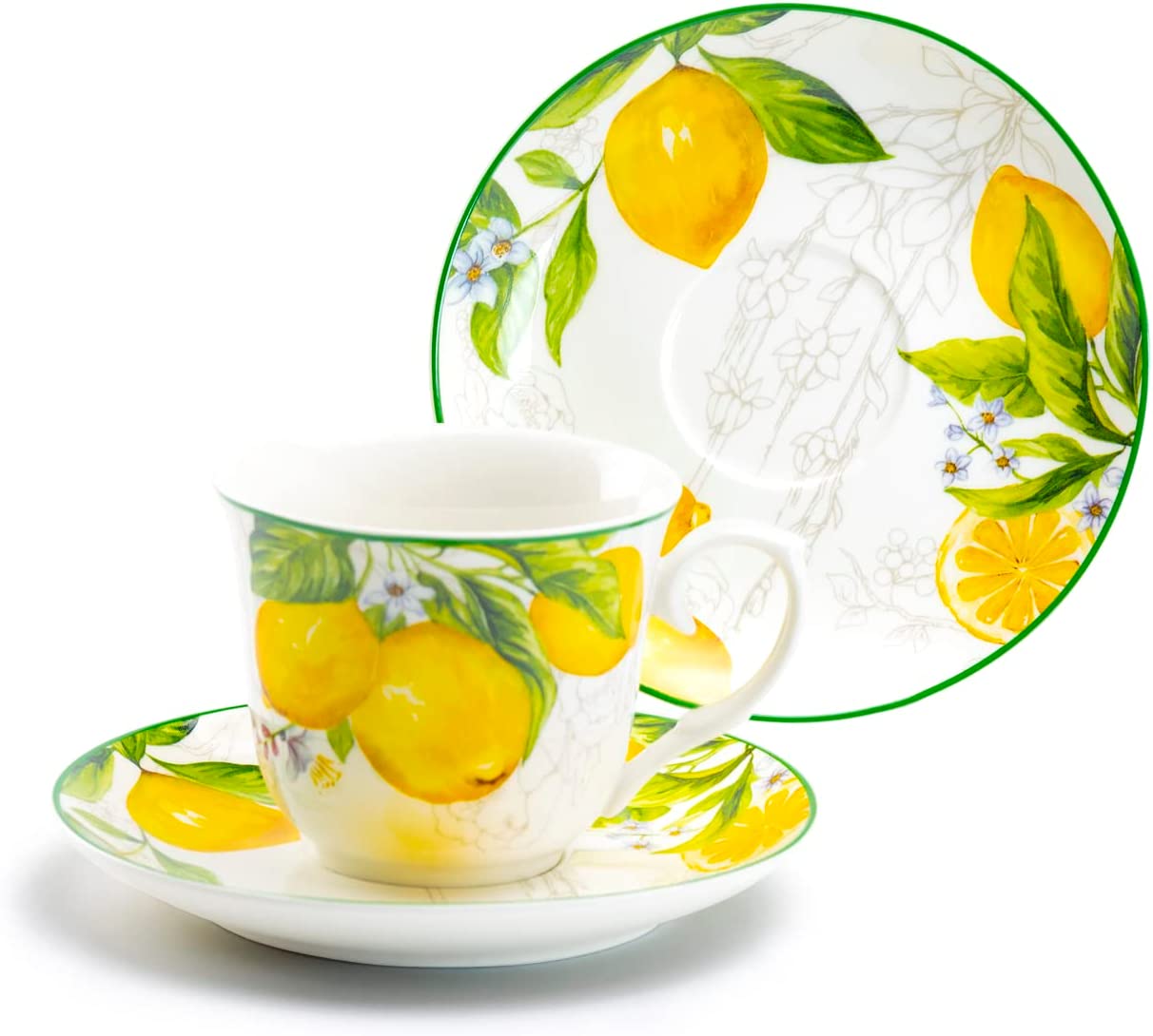 Grace Teaware Lemon Garden Fine Porcelain Tea Cup and Saucer