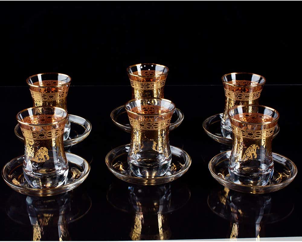 Turkish-Style Glass Teacup and Saucer Set, Gold