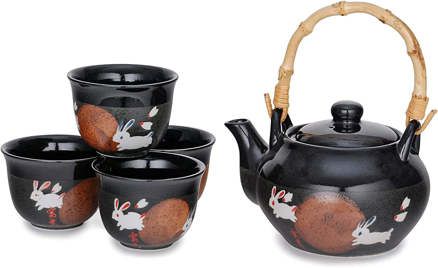 Happy Sales HSTS-RBTMN5, Perfect 5 Piece Ceramic Japanese Design Tea set Rabbit & Moon