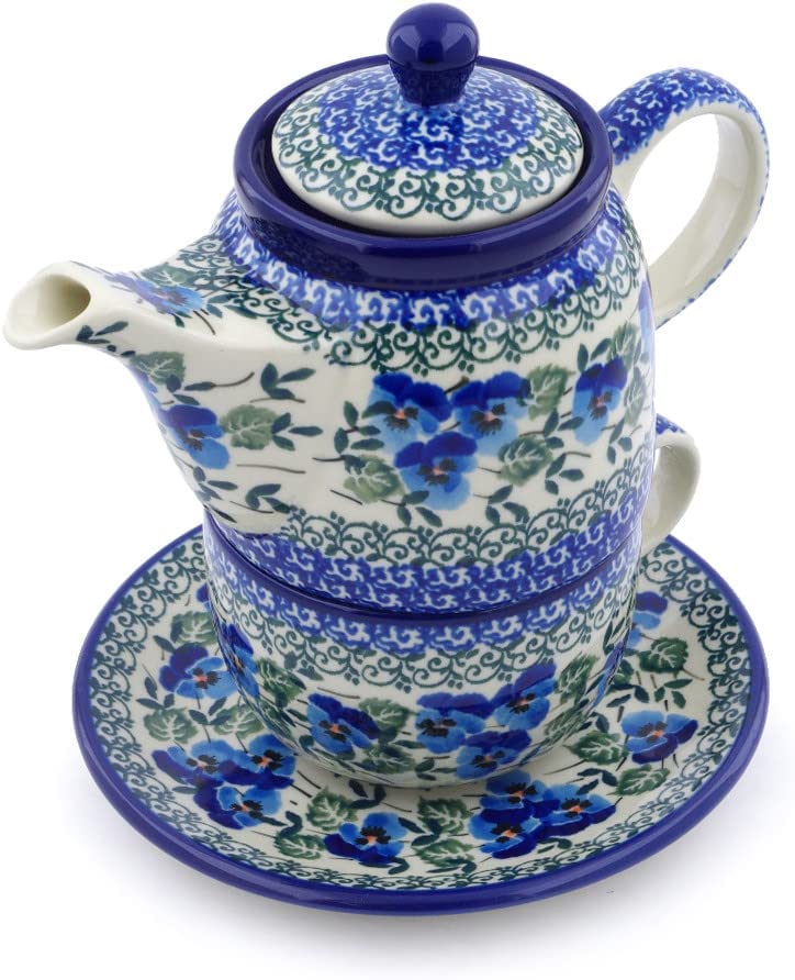 Handmade Tea for One Set, Blue Pansy