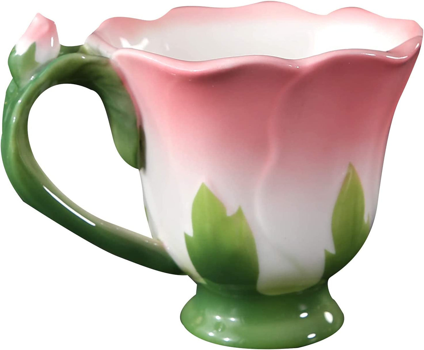 ENCOFT Ceramic Tea Cups Flower Tea Cup Set for Women with Spoon Rose Shape Design Mushroom Cup Gifts (Blue)