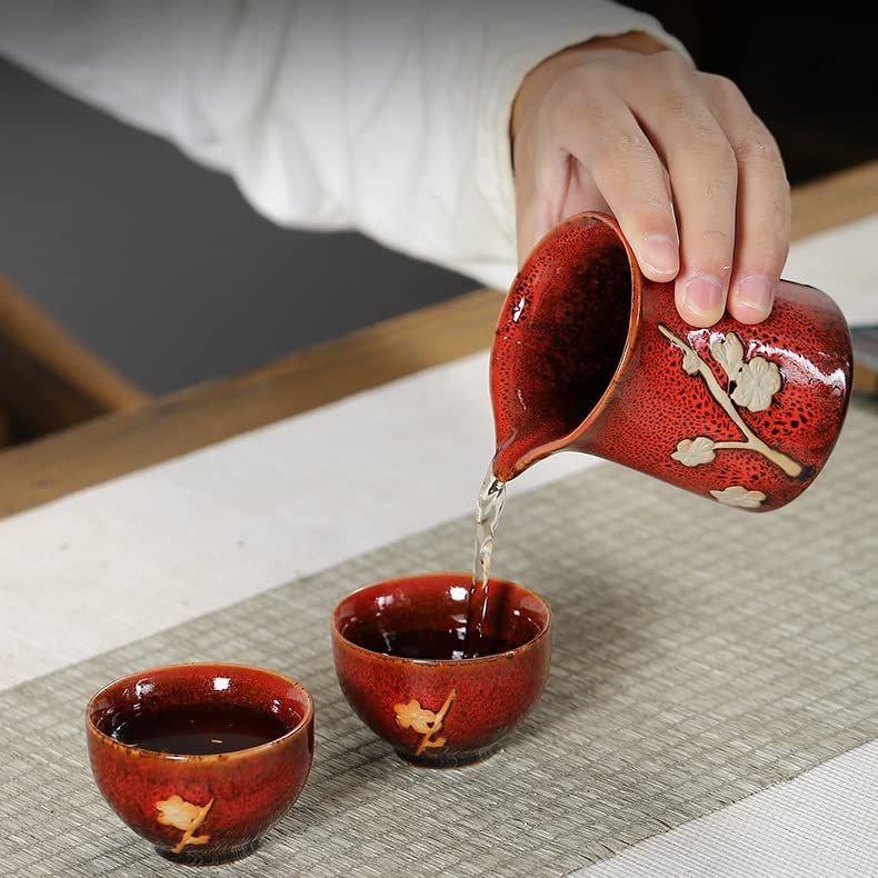 Chinese Plum Blossom 6 Cup Tea Set Kiln Glazed Dark Porcelain