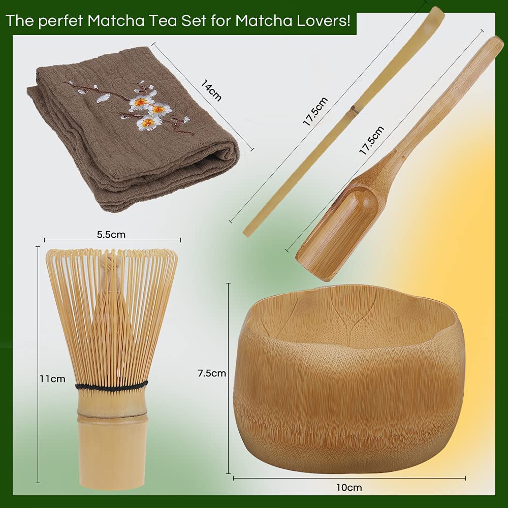 Anpro Bamboo Matcha Tea Whisk Set, Bamboo Whisk Holder Handmade Matcha Ceremony Starter Kit For Traditional Japanese Tea Ceremony (Bamboo-5)