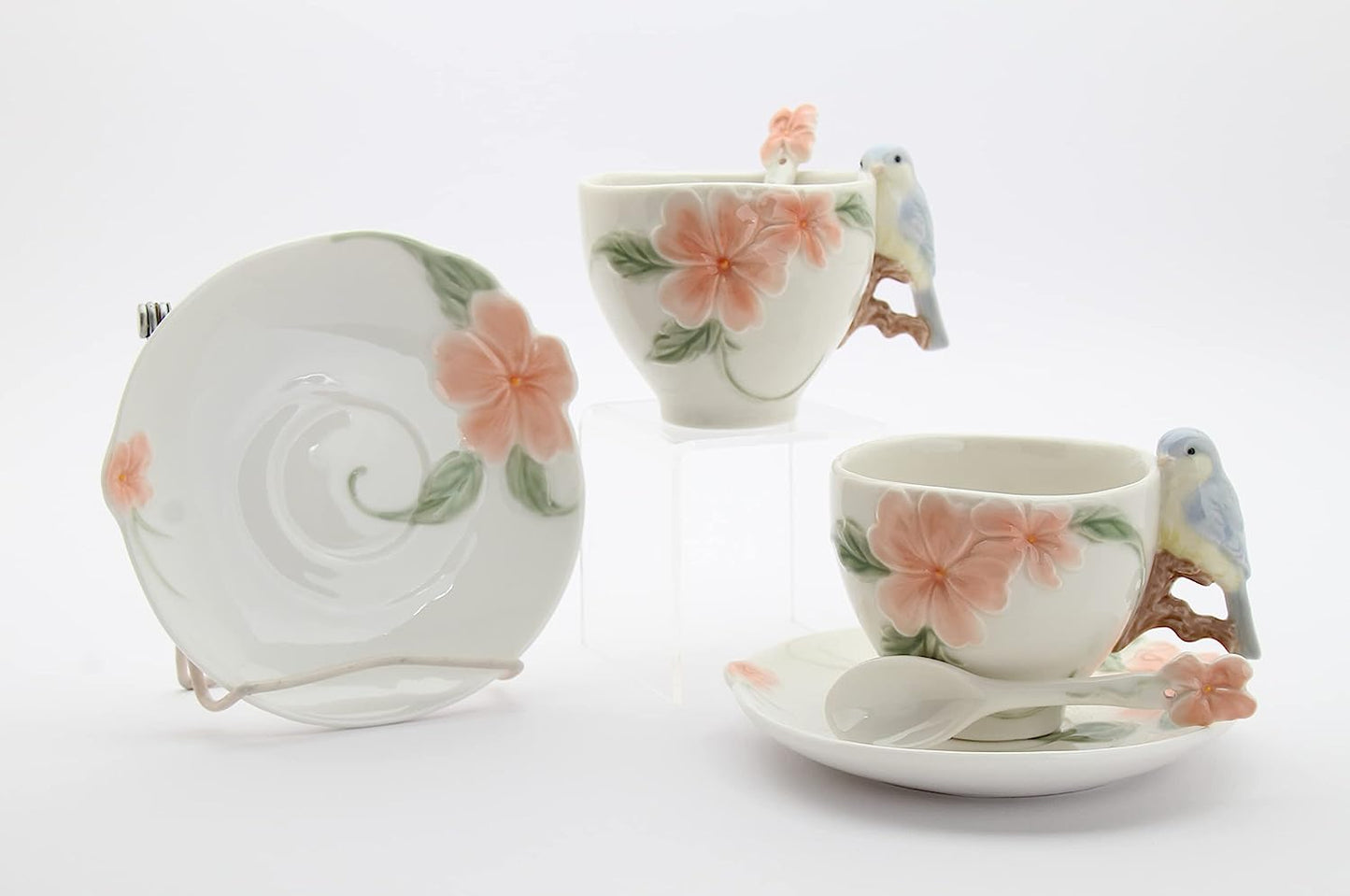 Cosmos Gifts 20905 Bluebird Apple Blossom Cup and Saucer 6 Piece Set