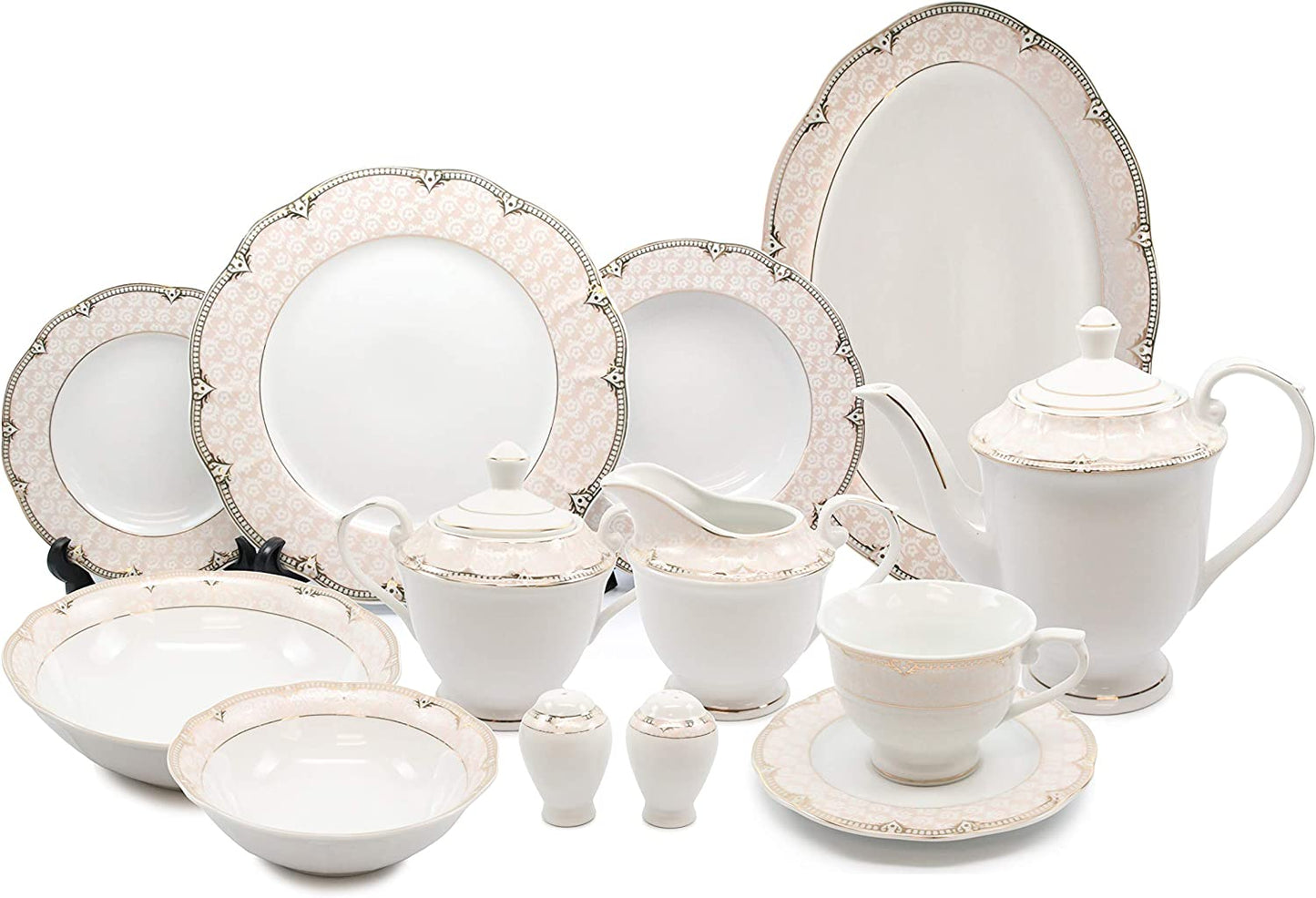 Royalty Porcelain Gilded 57-piece Dinnerware Set 'Sandra', Premium Bone China