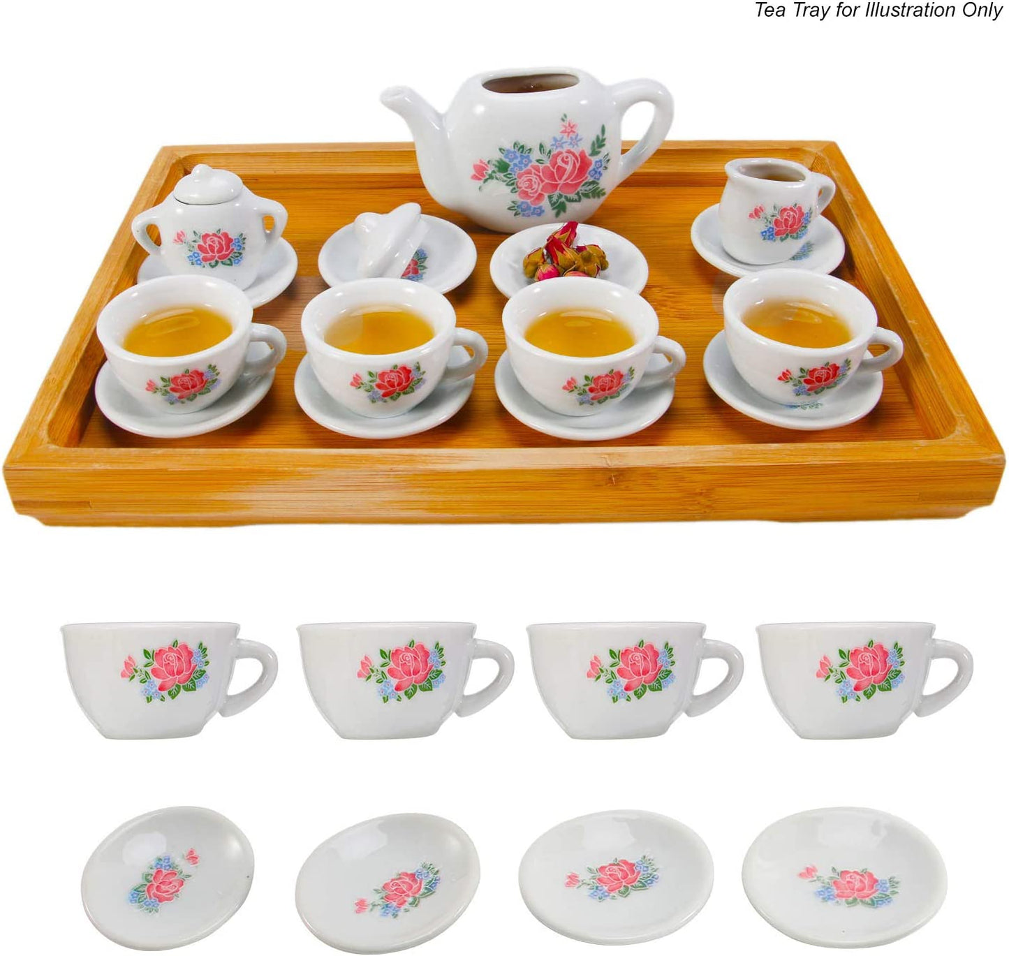 17 Piece Rose Flower Miniature Porcelain Ceramic Tea Set