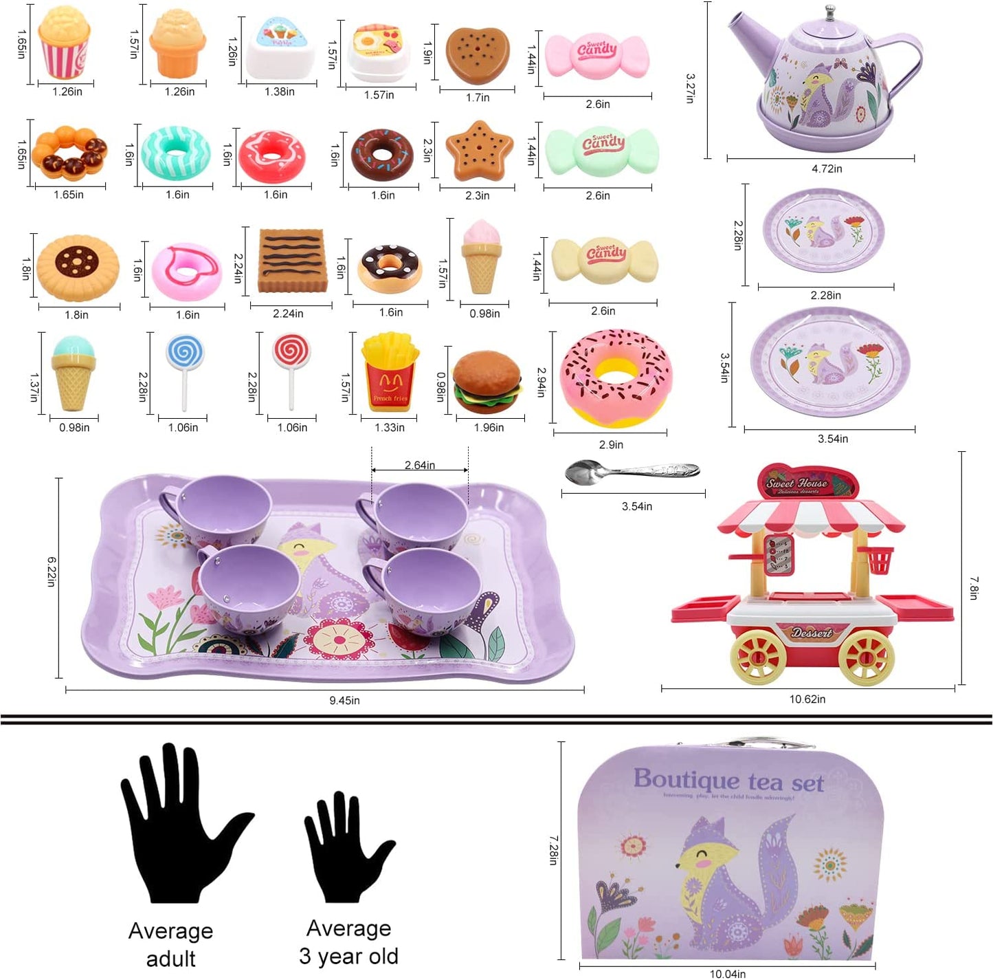 44PCS Tea Set for Little Girl, Princess Tea Time Toys Playset
