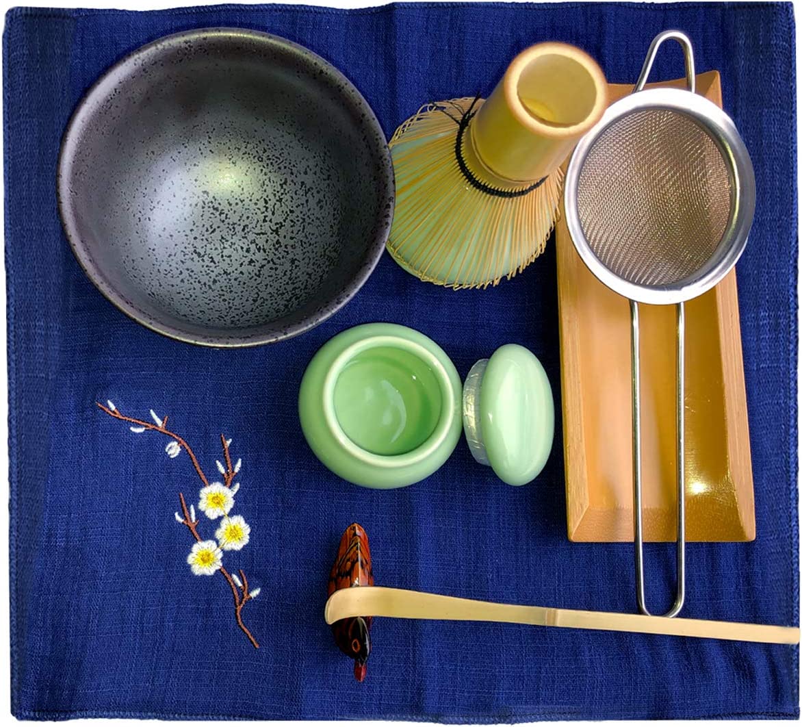 Artcome Japanese Matcha Tea Set, Matcha Whisk, Traditional Scoop, Matcha Bowl, Ceramic Whisk Holder, Matcha Caddy, Handmade Matcha Ceremony Kit For Traditional Japanese Tea Ceremony (9Pcs)