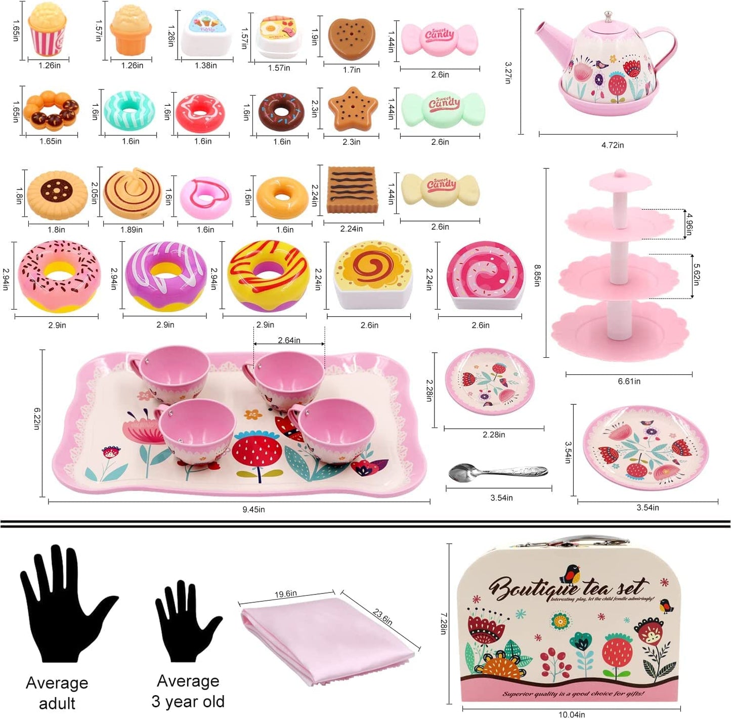 44PCS Tea Set for Little Girl, Princess Tea Time Toys Playset
