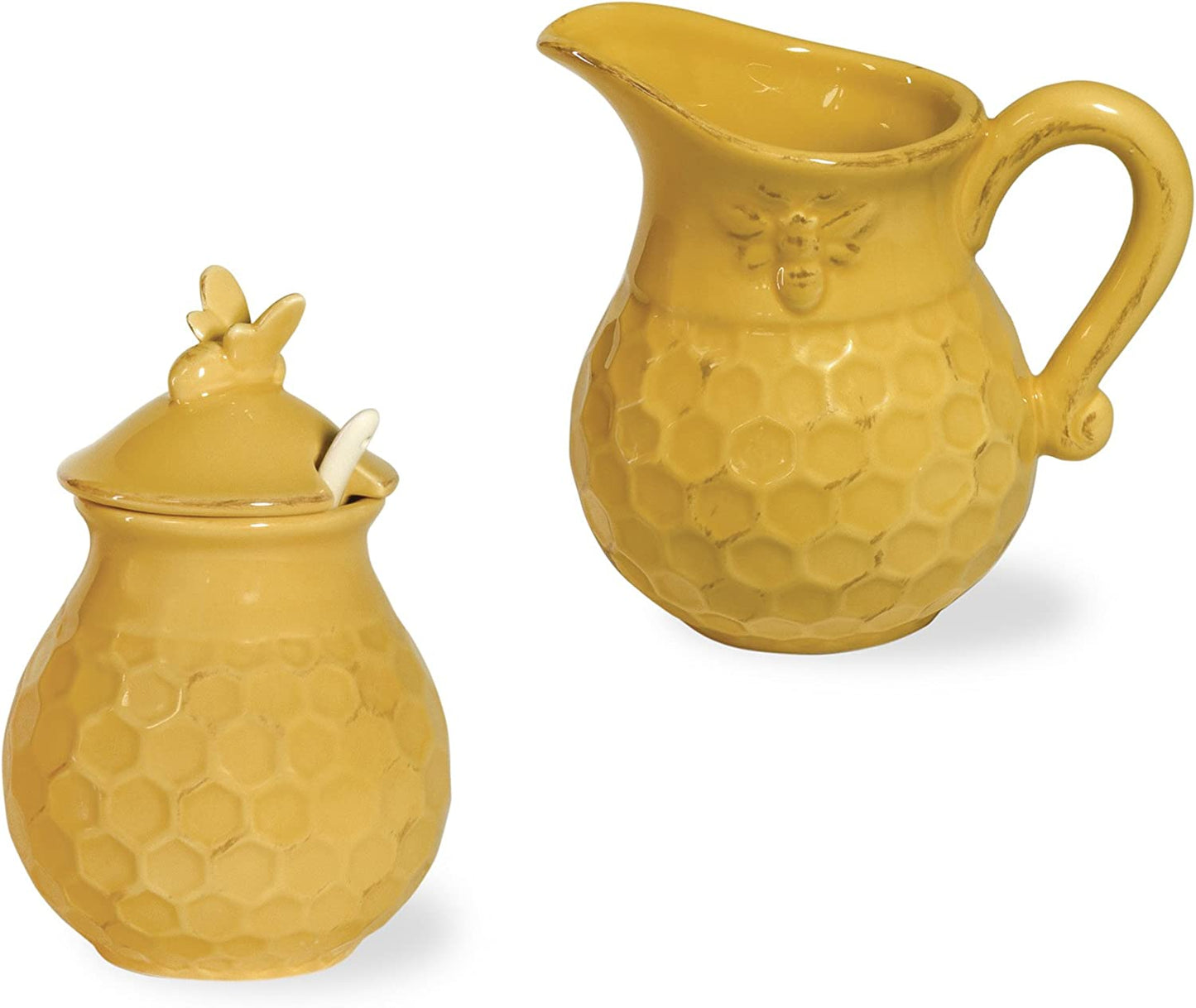 Boston International Embossed Stoneware Teacup and Saucer Set, 8-Ounces, Honeycomb