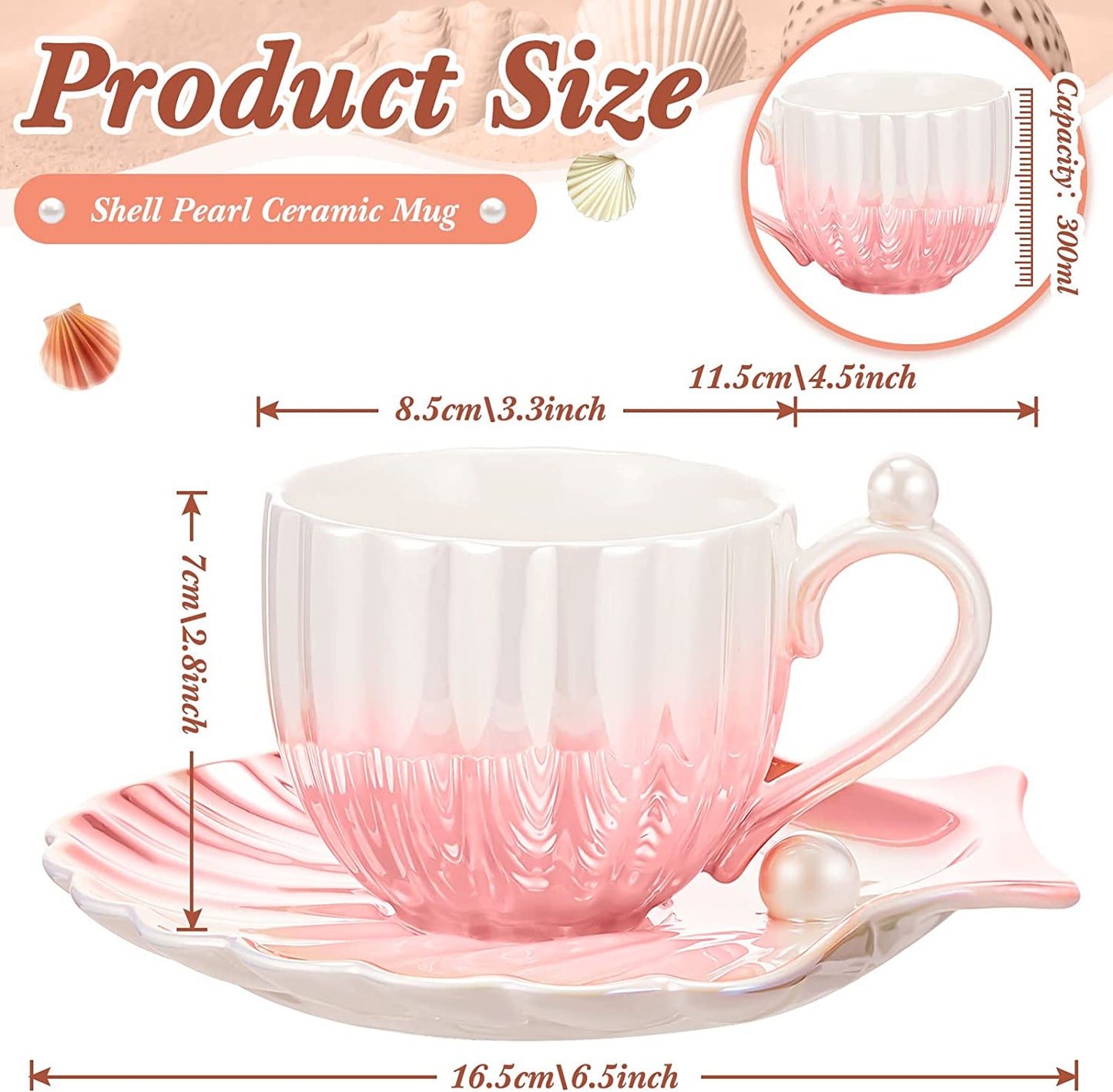 2 Pieces Ceramic Cloud Mug Cute Cup with Sunflower Coaster 7oz Cute Ceramic Coffee Mug with Saucer Set for Office Home Coffee Tea Latte Milk, Pink and Pearl White