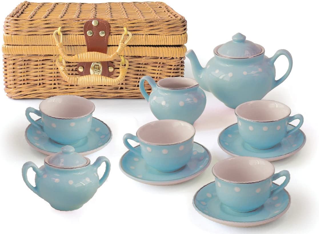 Children's Porcelain Play Tea Set - 13pcs, Blue