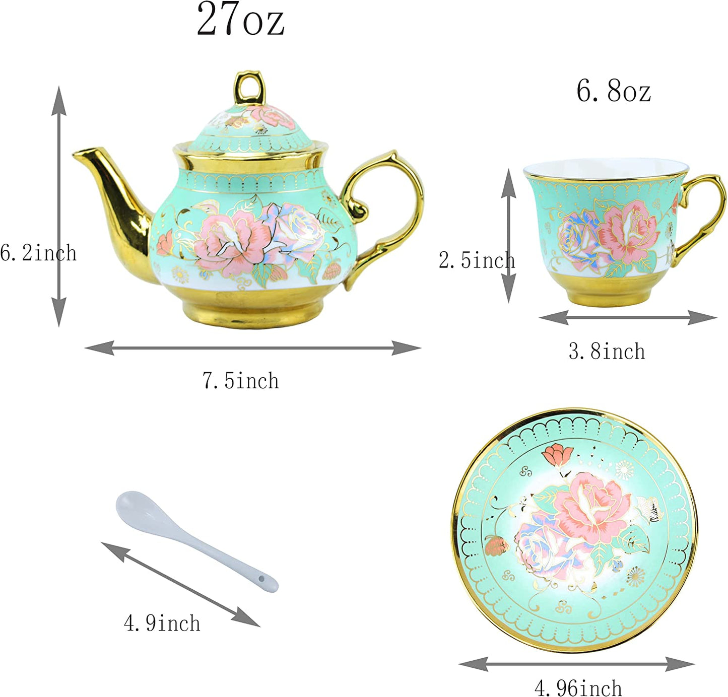 Gilded Pastel Garden 20 Pieces Porcelain Tea Set With Metal Holder