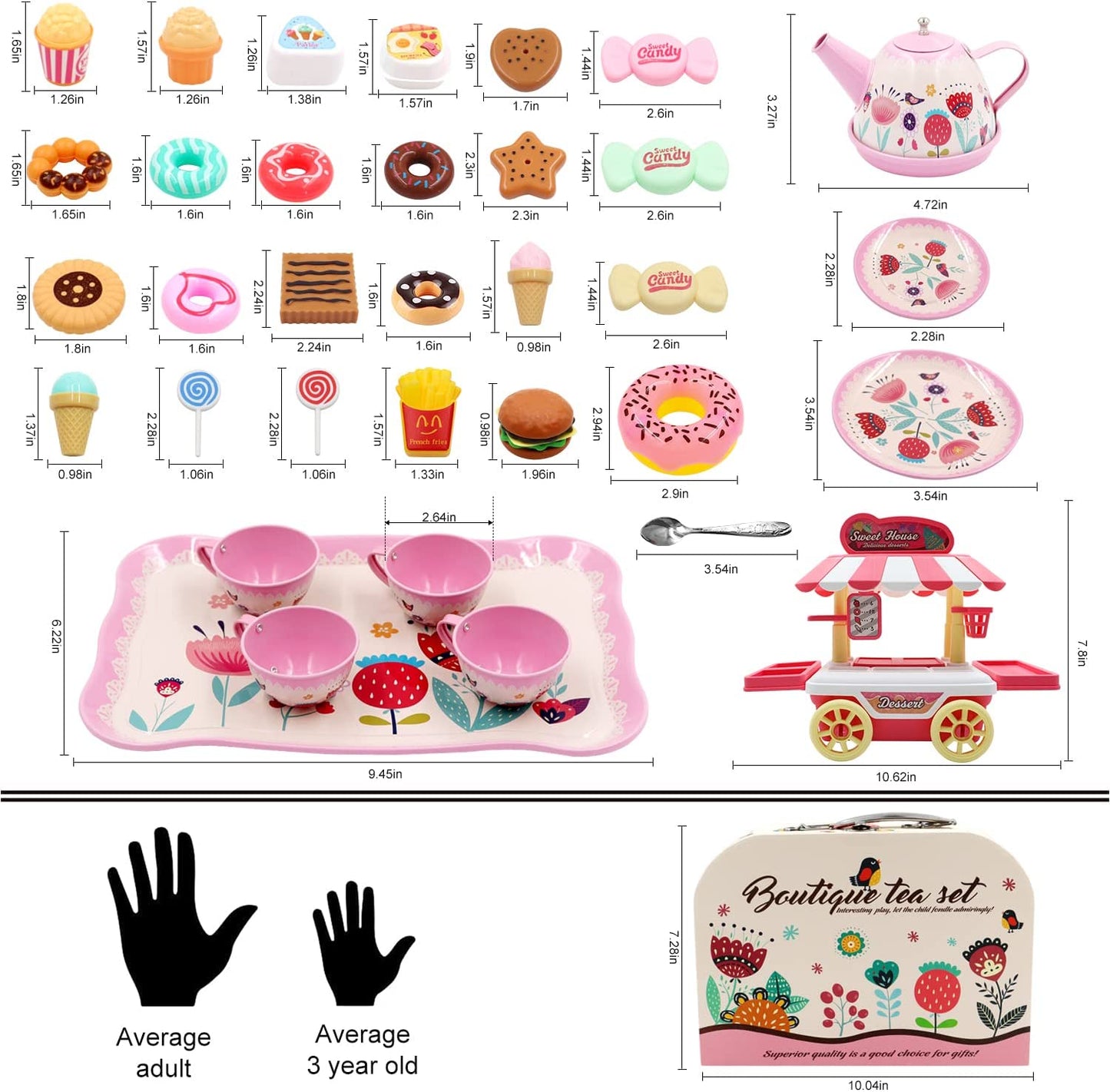 44PCS Tea Set for Little Girl, Princess Tea Time Toys Playset