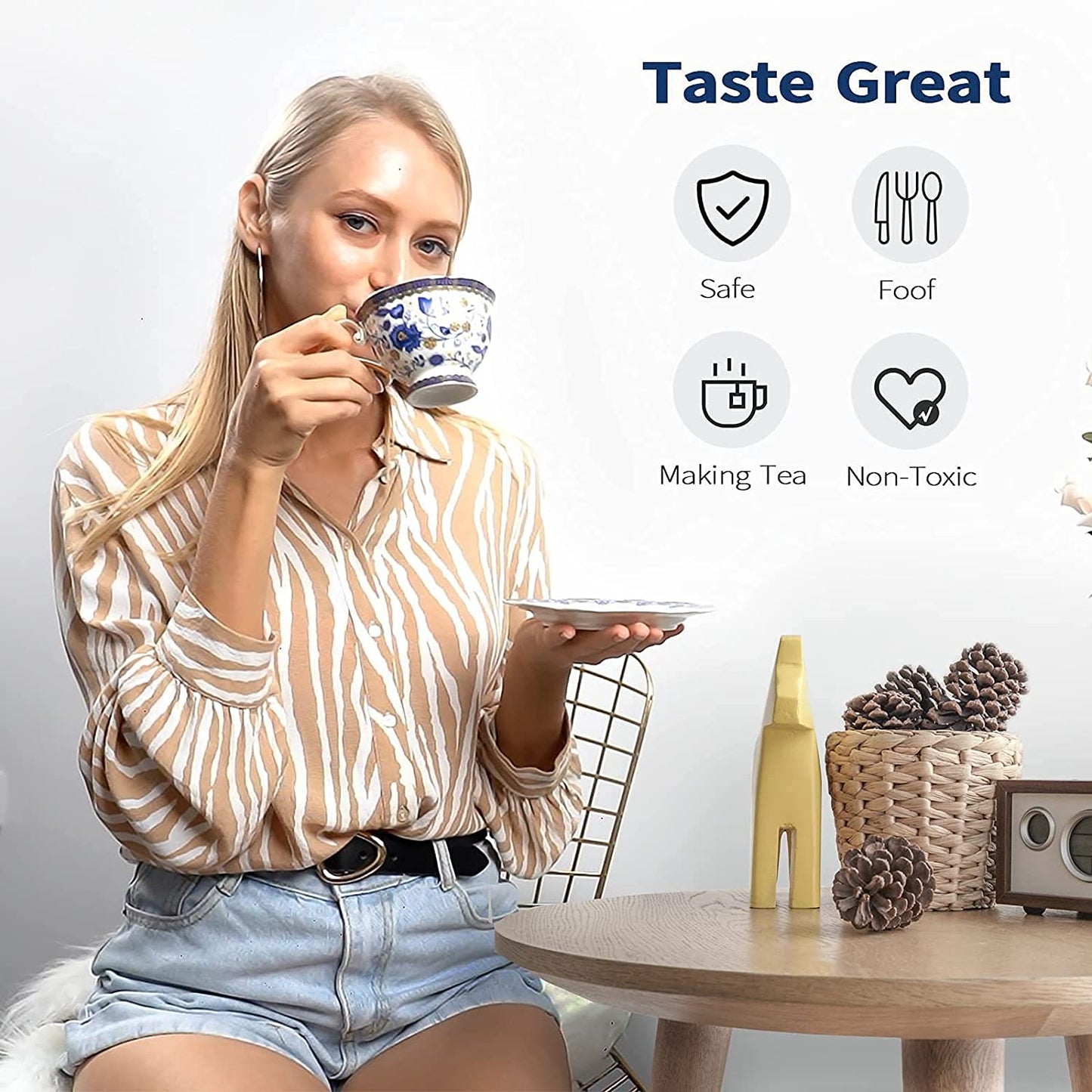 ACMLIFE Bone China Tea Set for 6 Adults, 21 Piece Blue and White Porcelain Tea Set, Vintage Floral Tea Sets for Women Tea Party or Gift Giving