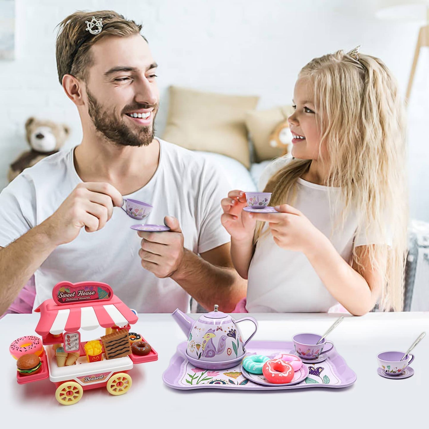 44PCS Tea Set for Little Girl, Princess Tea Time Toys Playset