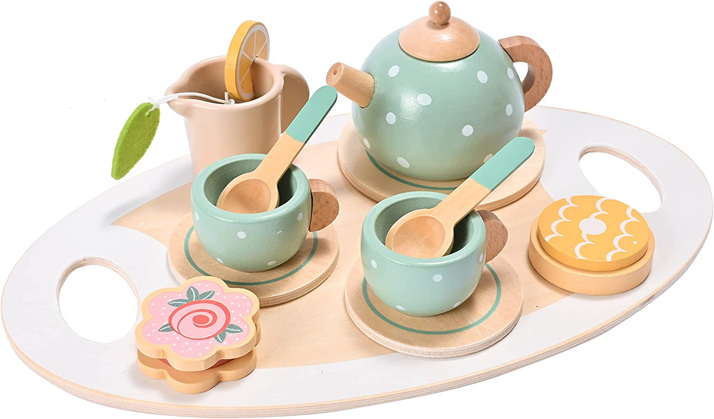 15pcs Wooden Tea Set for Little Girls