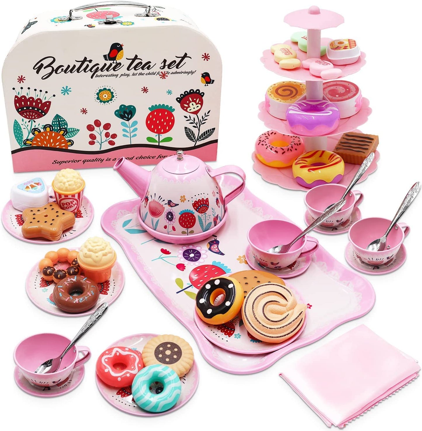 44PCS Tea Set for Little Girl, Princess Tea Time Toys Playset