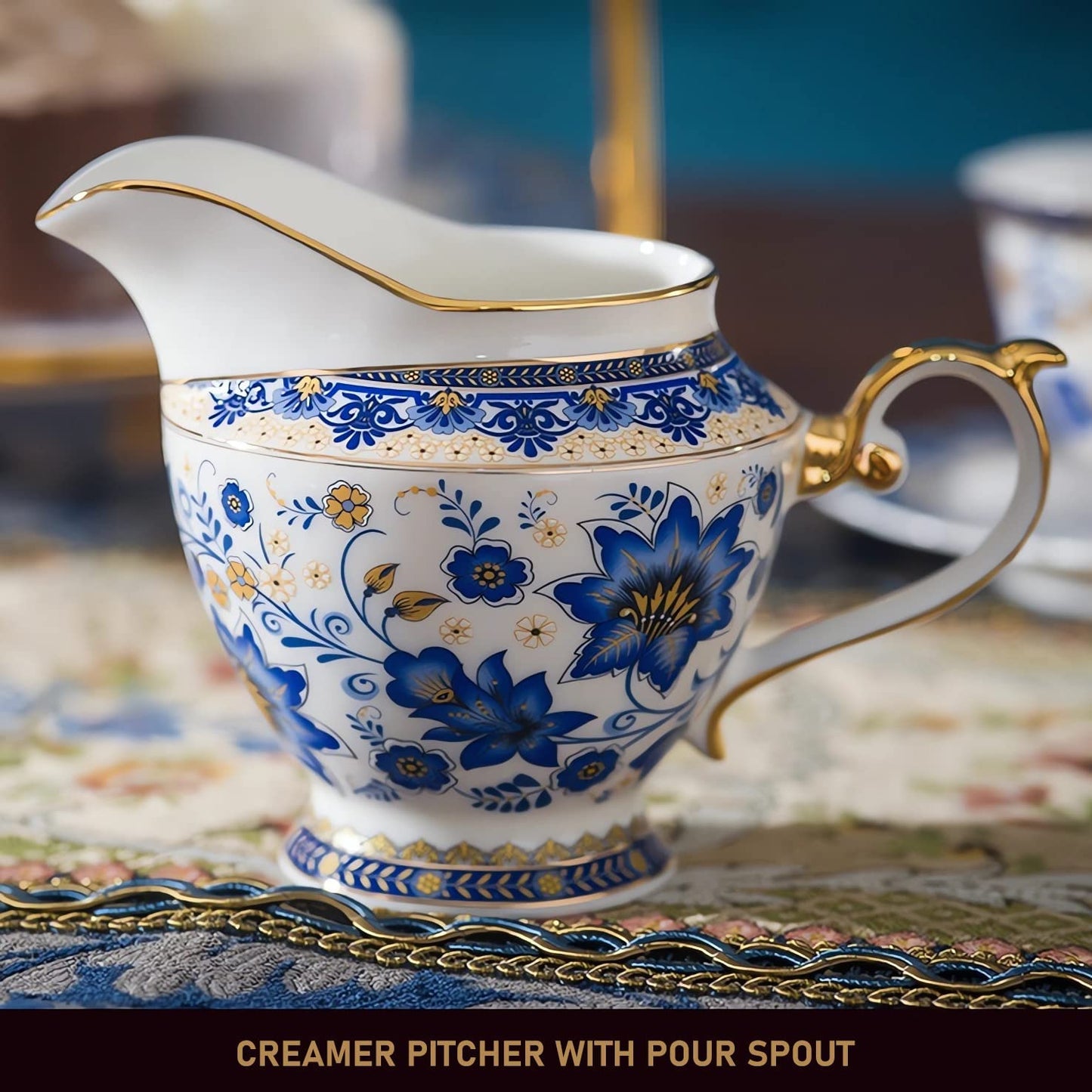 ACMLIFE Bone China Tea Set for 6 Adults, 21 Piece Blue and White Porcelain Tea Set, Vintage Floral Tea Sets for Women Tea Party or Gift Giving