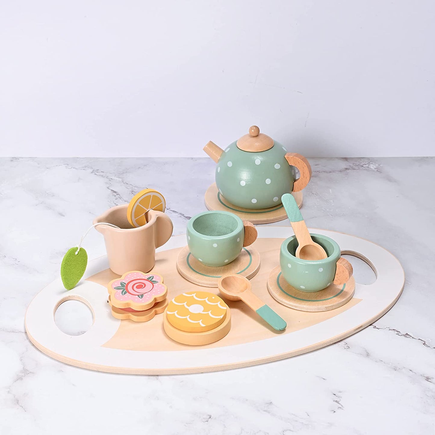 15pcs Wooden Tea Set for Little Girls