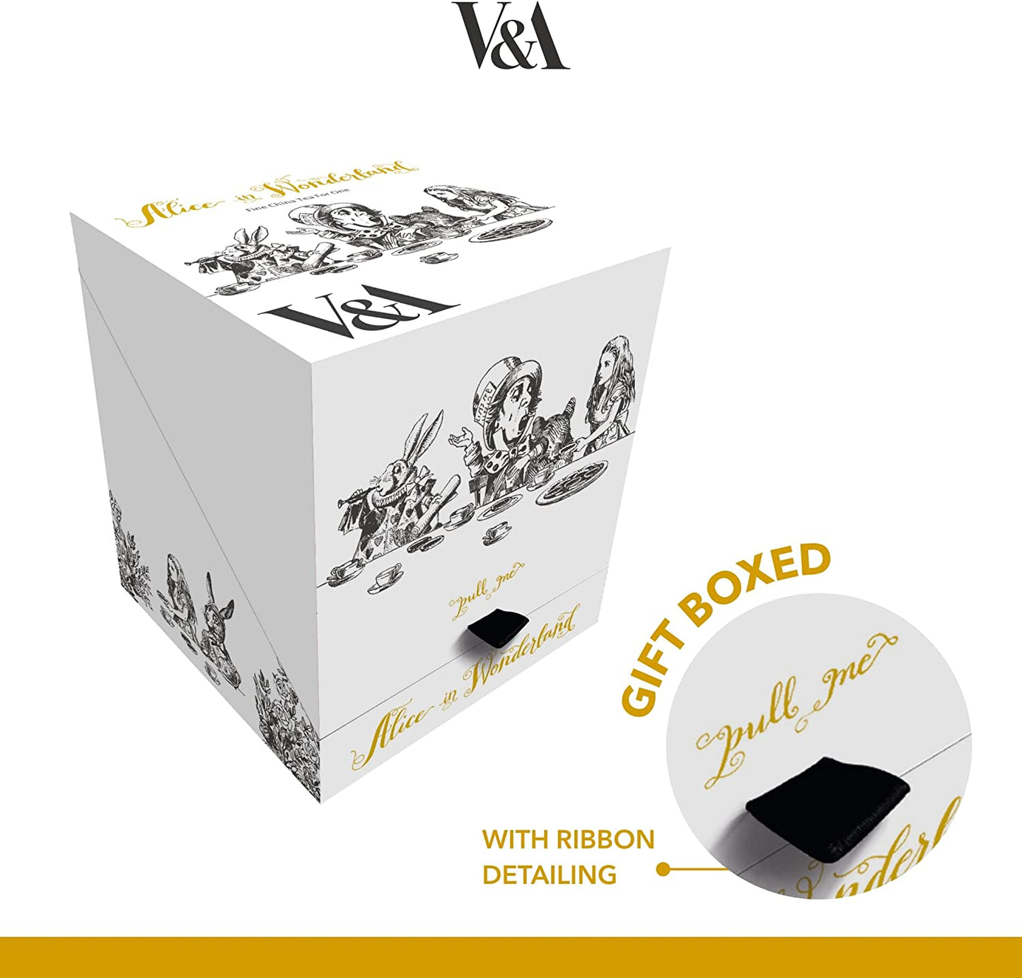 Creative Tops Alice in Wonderland Tea for One Teapot and Cup Gift Box, 2 Piece Set, Gold,white