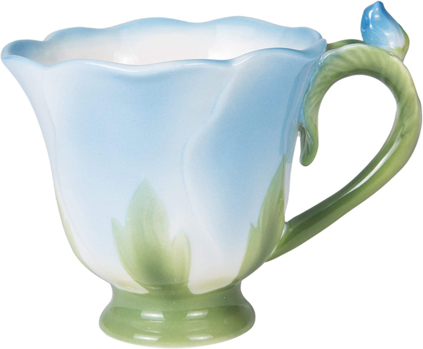 ENCOFT Ceramic Tea Cups Flower Tea Cup Set for Women with Spoon Rose Shape Design Mushroom Cup Gifts (Blue)