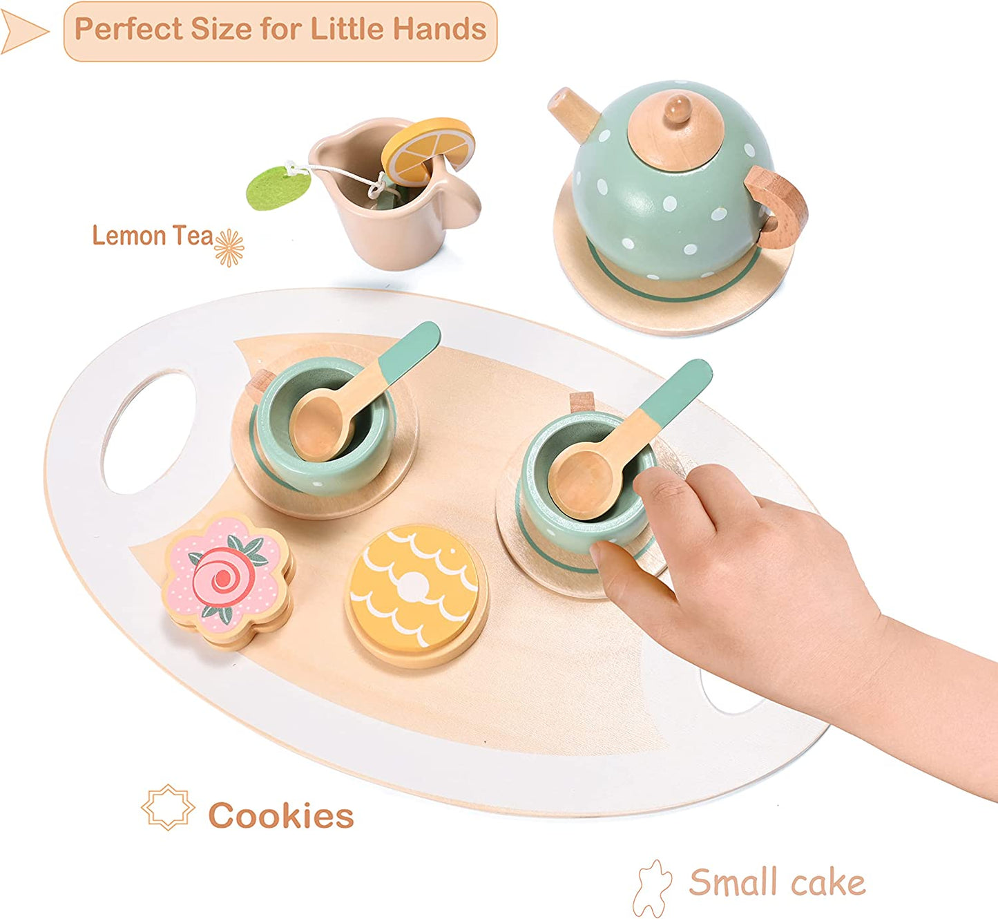 15pcs Wooden Tea Set for Little Girls