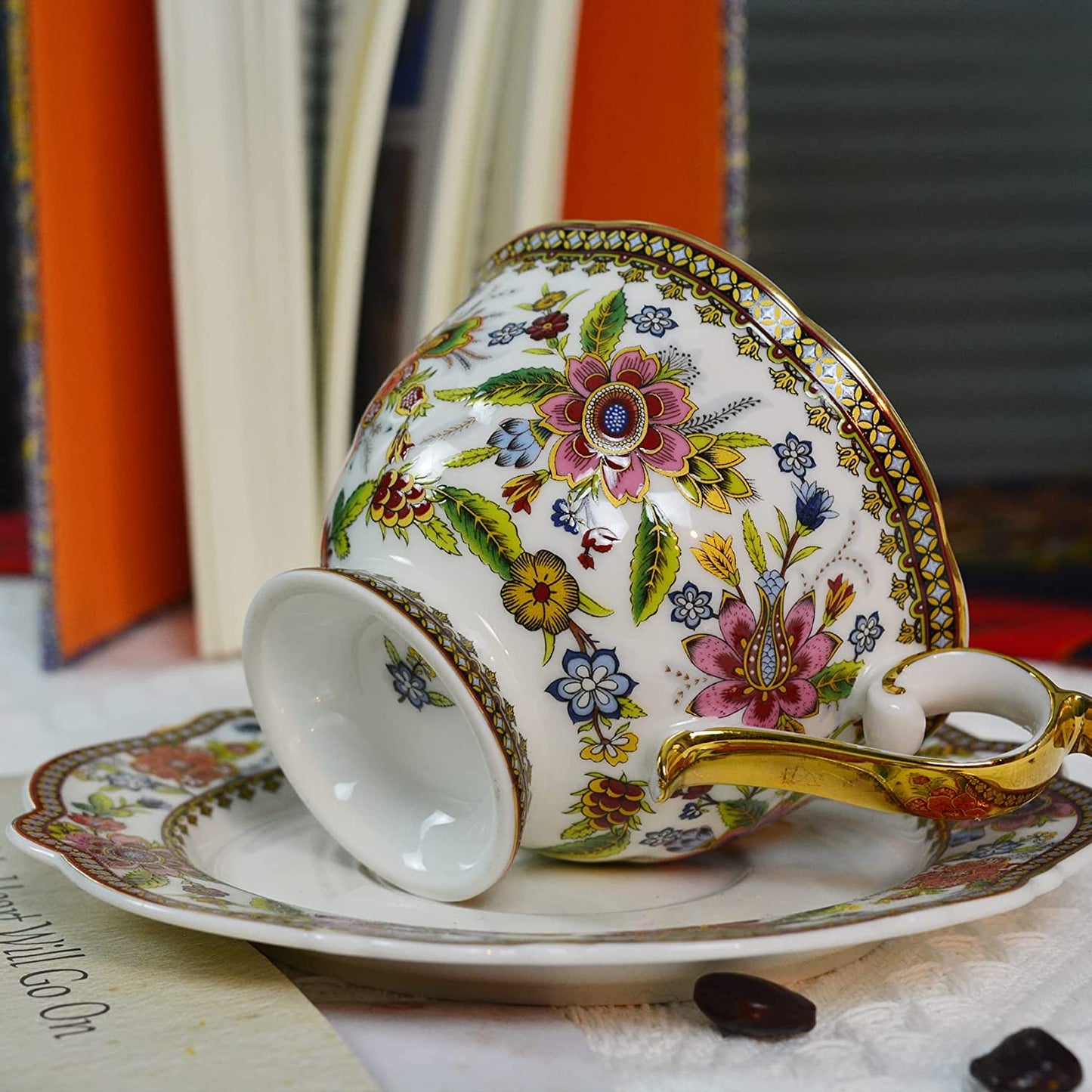 ACMLIFE Bone China Tea Set for 6 Adults, 21 Piece Blue and White Porcelain Tea Set, Vintage Floral Tea Sets for Women Tea Party or Gift Giving