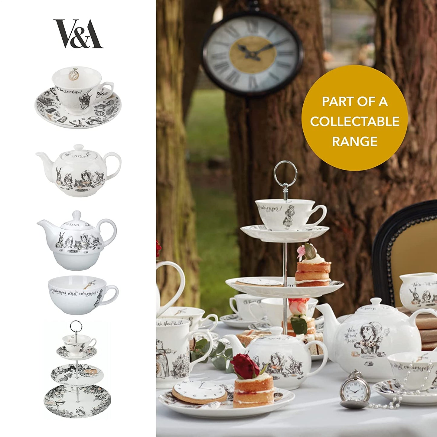 Creative Tops Alice in Wonderland Tea for One Teapot and Cup Gift Box, 2 Piece Set, Gold,white
