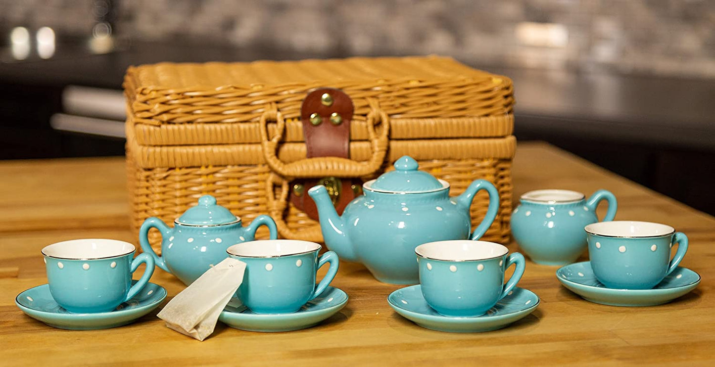 Children's Porcelain Play Tea Set - 13pcs, Blue