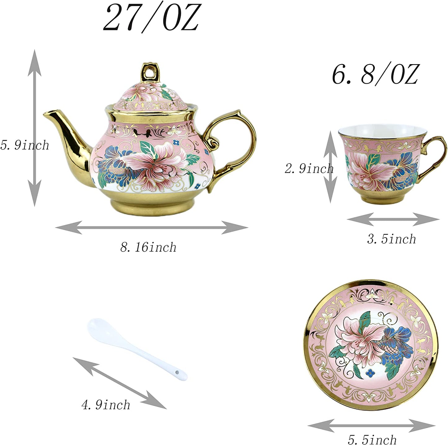 Gilded Pastel Garden 20 Pieces Porcelain Tea Set With Metal Holder