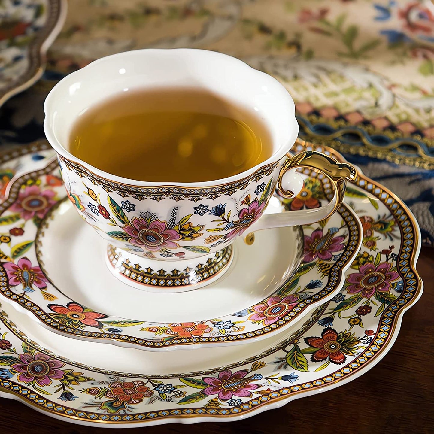 ACMLIFE Bone China Tea Set for 6 Adults, 21 Piece Blue and White Porcelain Tea Set, Vintage Floral Tea Sets for Women Tea Party or Gift Giving