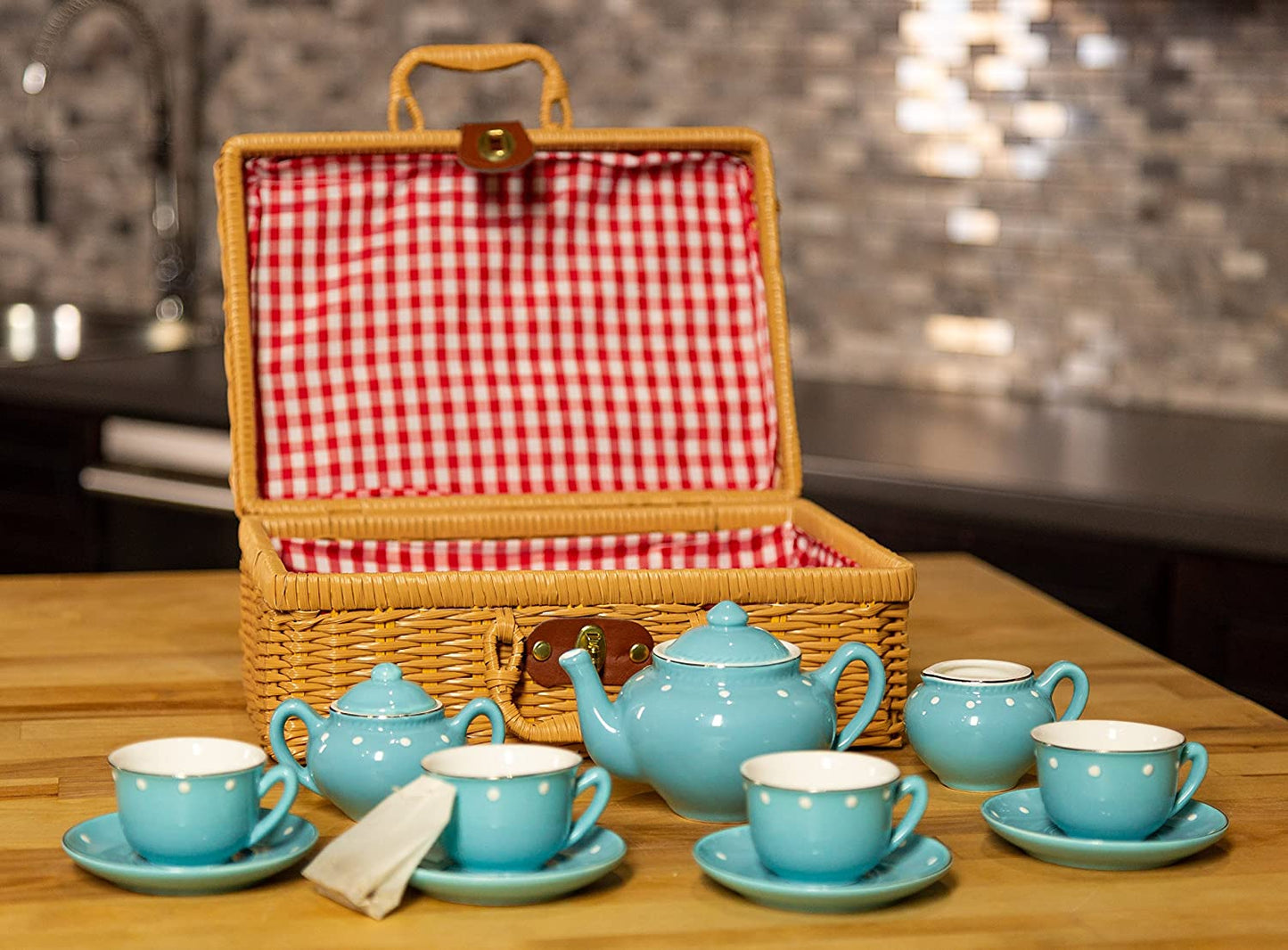 Children's Porcelain Play Tea Set - 13pcs, Blue