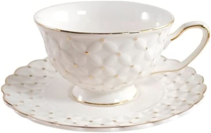 Jiallo 6 oz Ceramic Tea Cup & Saucer Gold Dots in White Finish