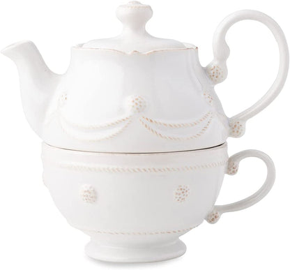 Juliska - Berry & Thread Whitewash Tea for One Set - White Ceramic, Tea Pot, Tea Cup, and Saucer