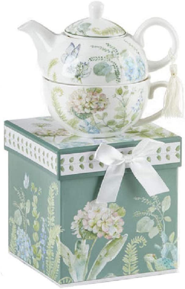 5.8" Porcelain Tea For One, Blue Hydrangea