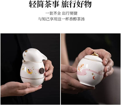 Chinese Ceramic Travel Tea Set Portable one pot three cups with tea tin Travel tea set with case Travel tea set with infuser (Small flower)