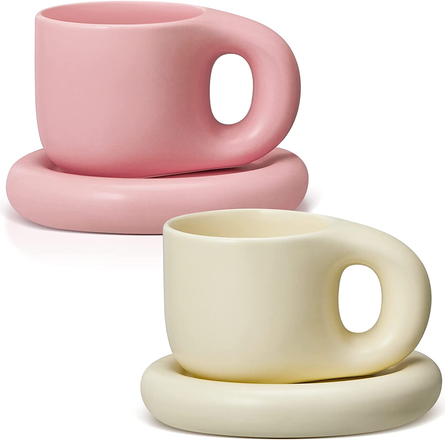 Creative Cute Ceramic Coffee Cup and Saucer Set, Gift Pink