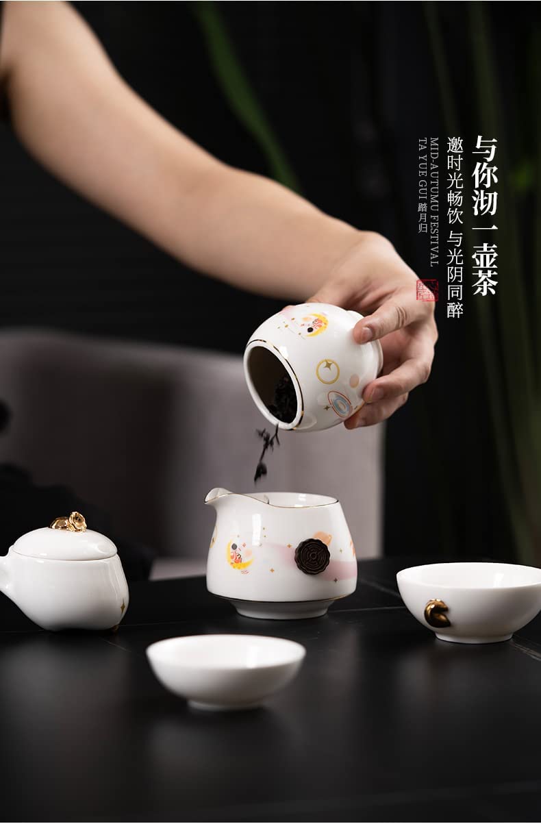 Chinese Ceramic Travel Tea Set Portable one pot three cups with tea tin Travel tea set with case Travel tea set with infuser (Small flower)