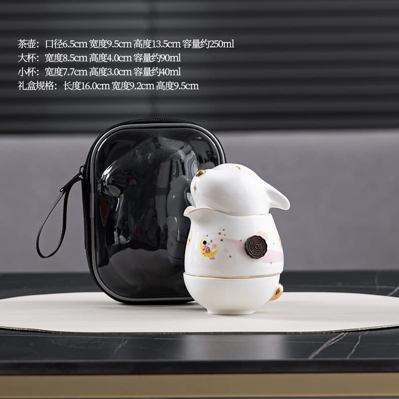 Chinese Ceramic Travel Tea Set Portable one pot three cups with tea tin Travel tea set with case Travel tea set with infuser (Small flower)
