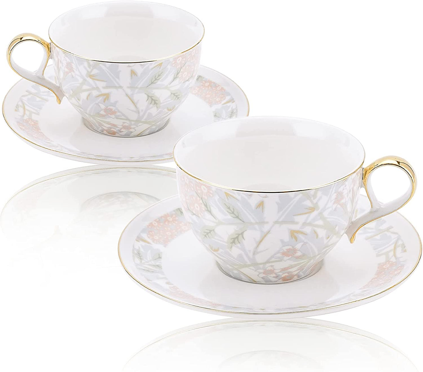European Porcelain Tea Pot Sewith 1 Teapot with Infuser (37 oz) 4 Tea Cups and Saucers