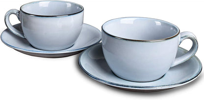 Bosmarlin Coffee Cup Mug with Saucer for Latte, Cappuccino, Tea, 8.5 Oz, Dishwasher and Microwave Safe, Reactive Glaze, 1 Pcs(Lake blue, 1)