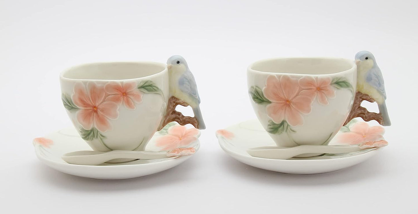 Cosmos Gifts 20905 Bluebird Apple Blossom Cup and Saucer 6 Piece Set