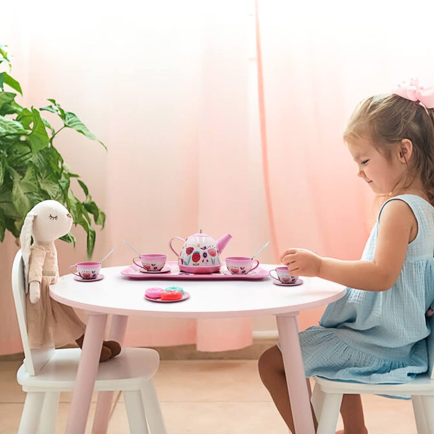 44PCS Tea Set for Little Girl, Princess Tea Time Toys Playset