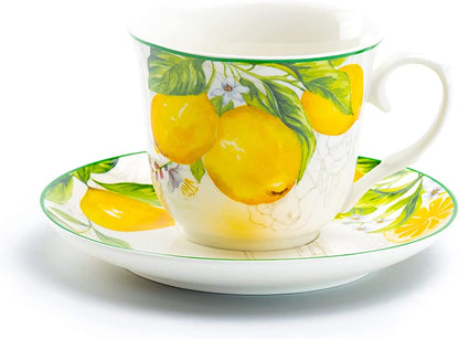Grace Teaware Lemon Garden Fine Porcelain Tea Cup and Saucer