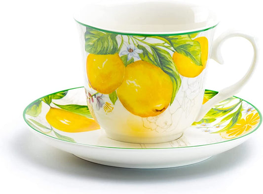Grace Teaware Lemon Garden Fine Porcelain Tea Cup and Saucer
