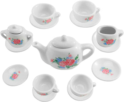 17 Piece Rose Flower Miniature Porcelain Ceramic Tea Set