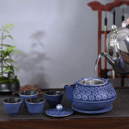Blue Cast Iron Tea Set