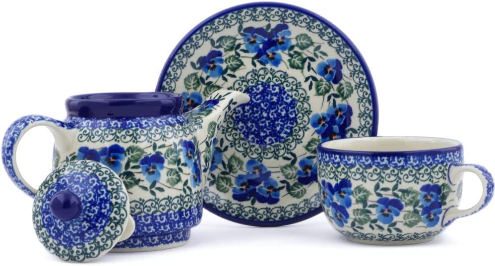 Handmade Tea for One Set, Blue Pansy